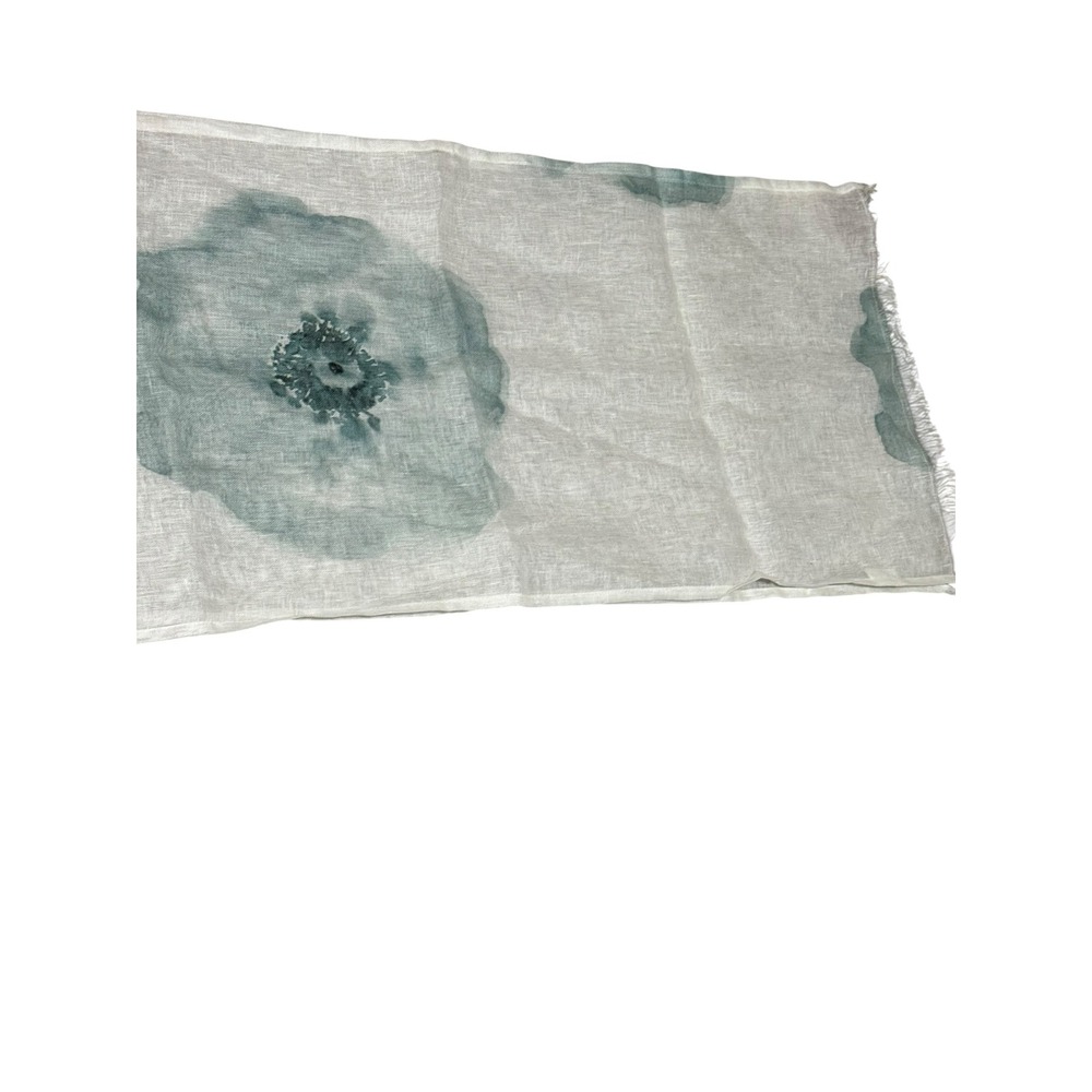 iLinen Poland 100% linen European scarf teal watercolor 82x17 oversized wrap
